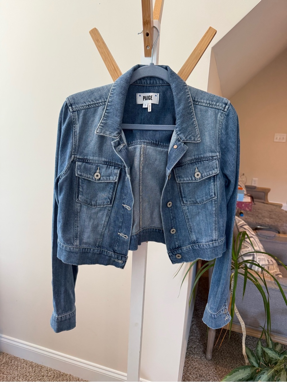 PAIGE Light Blue Cropped Denim Jacket